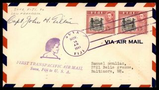 Fiji 1941 Capt John Tilton Autographed First Flight Cover To San Francisco
