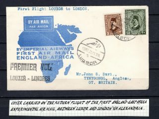 Egypt 1931 Gb Imperial Airways First Flight Airmail Cover To Uk Great Britain