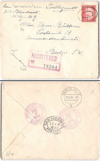 Registered Cover To Berlin,  Germany,  1936,  3 Difeerent Back Stamps