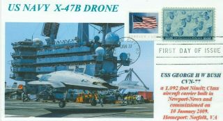 Northrop Grumman X - 47b Drone Landing: Uss George H W Bush Cvn - 77 Color Photo