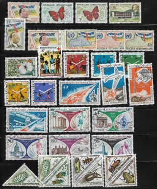 Central African Republic,  32 Different Stamps,  Between 1 And J6,  Cv = $22.  35