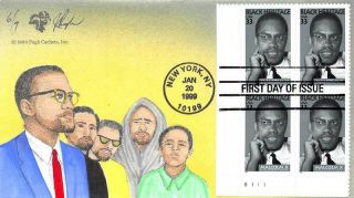 3273 33c Malcolm X,  Pugh H/p Hand Painted 7 Produced,  Plate Block [q468957]