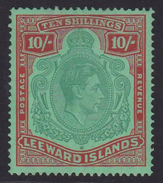 Leeward Islands.  Sg 113b,  10/ - Green & Red/green.  Mounted.