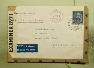 Dr Who 1942 Switzerland Lugano Airmail To England Wwii Dual Censored E67076