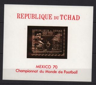 1137.  Chad.  Sport.  Soccer World Cup.  Mexico City 1970.  Gold.  Block.  Imperf.  Mnh.