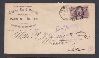 Usa 1893 Excelsior Packing Boxes Advertising Cover St Louis Missouri To Clinton