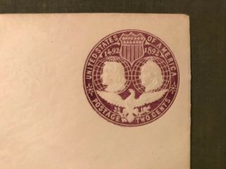 1892 Two Cent U.  S.  Stamp Embossed Envelope 400th Anniversary Of Columbus Arrival