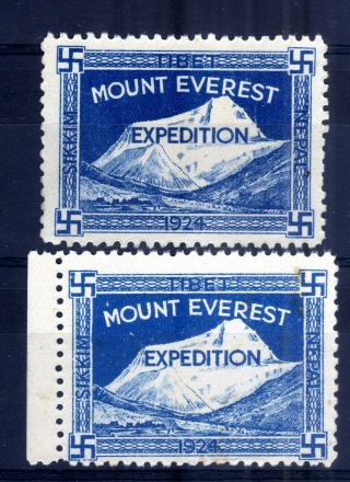 India Nepal Sikkim Tibet 1924 Mount Everest Mallory Expedition Labels,  2 Shades