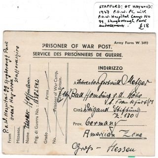 1947 Gb Pow Camp 99 Shugborough Park Gt Heywood Staffordshire Ww2 Military Card