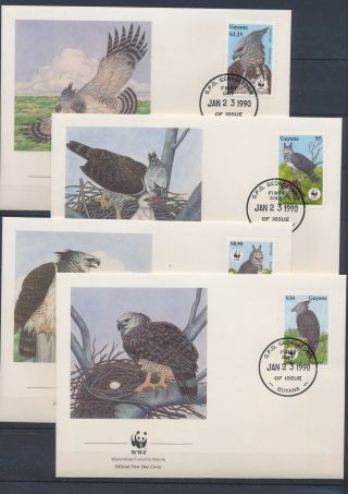 Xb72416 Guyana 1990 Harpy Eagle Birds Wwf Fdc 