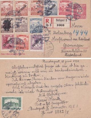 Hungary 1915 Registerd Ppc Card Array Of Adhesives From Budapest To Netherlands