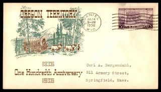 Oregon Centennial 3c Issue 1936 Cachet On Unsealed Fdc