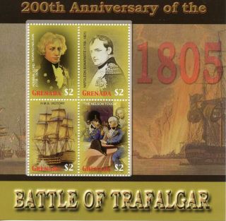 Grenada 2005 Mnh Battle Of Trafalgar 200th 4v M/s Nelson Ships Napoleon Stamps