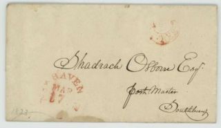 Mr Fancy Cancel Stampless Fls Red Rimless Haven Ct Cds In Scroll 1823