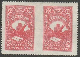 Lithuania 1926 Mi 243ums Variety - Pair Imperforated Between Stamps,  Mlh Og