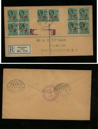 Montserrat Mr1 10 War Tax Stamps Registered Cover To Us Kl0811