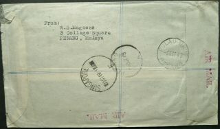BMA MALAYA 6 OCT 1949 REGIST.  AIRMAIL COVER FROM PULAU TIKUS TO ZEALAND 2