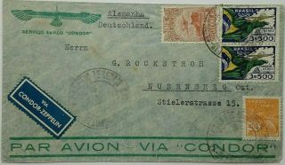 Brazil 1935 Condor Airmail Cover With Condor Zeppelin Label Florianopolis Cancel