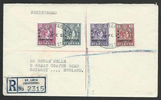 St Lucia 1952 Reg Cover To Uk,  Leap Year Date Added In Mss. . .  50184