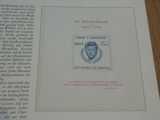 Senegal Sheet John F Kennedy In Memoriam 1964 - 1974 Mnh