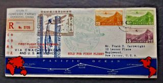 China 26 - 4 - 1937 - 1st Flight Clipper Registered Hong Kong To San Francisco
