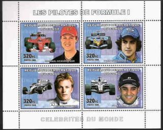 Congo - Formula One Auto Racing On Stamps - 4 Stamp Block 3a - 037