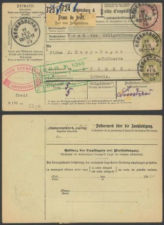 Germany Bavaria 1909 - Parcel Post Waybill Regensburg To Switzerland 36185/35