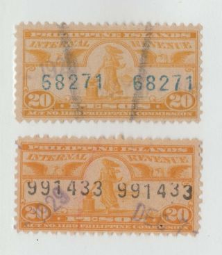 Usa Philippines Customs Revenue Stamp 3 - 2 - G20 Small Format - Various Ink Colors