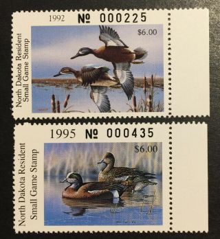 Tdstamps: Us North Dakota Duck Stamps (2) $6 1992 1995 Nh Og
