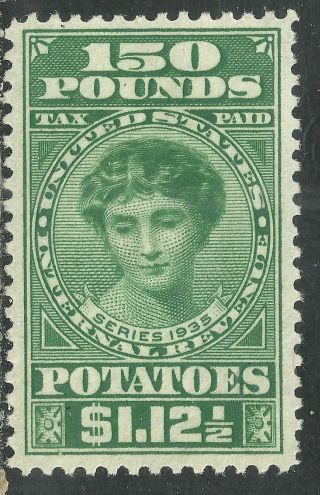 Us Revenue Potato Tax Stamp Scott Ri12 - $1.  12 1/2 Cent/150 Pounds - Mlh - 8