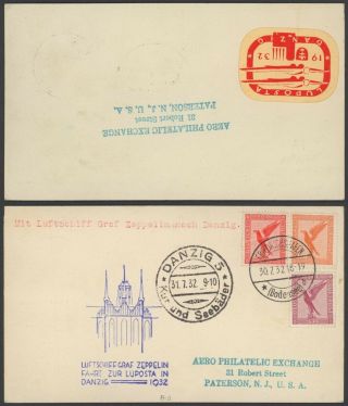 Germany 1932 - Zeppelin Flight Air Mail Postcard To Danzig 30567/7