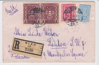 Stamps 1924 Austria Registered Envelope Vienna To London Postal History