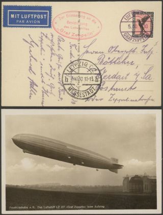 Germany 1930 - Zeppelin Flight Air Mail Postcard Leipzig - Board Post 30564/3