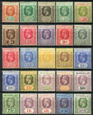 Seychelles 1921 Issue,  Sg 98 - 123 (inc,  $1,  Sg 119a),  Hinged,  Cv £105