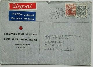Switzerland 1945 Red Cross Airmail Cover To Danish Delegation With Urgent Label