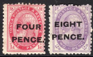 Tonga 1891 Carmine 4d On 1d Violet 8d On 2d Nz Star Perf 12x11.  5 Sg5/6