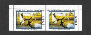 1989 Kansas State Duck Migratory Waterfowl Stamp Mnhog Hunter - Type Pair
