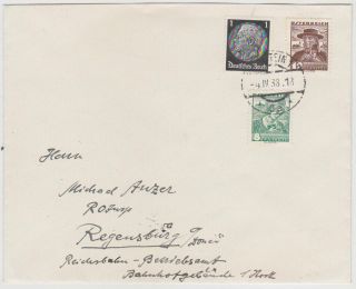 Germany Dr Austria 1938 (4.  4. ) Cover Bad Gastein Mixed Franking To Regensburg
