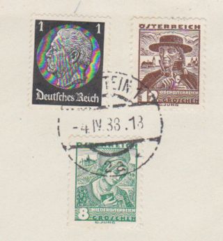 GERMANY DR AUSTRIA 1938 (4.  4. ) COVER BAD GASTEIN MIXED FRANKING TO REGENSBURG 2