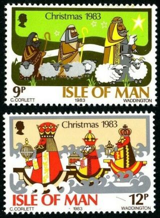 Isle Of Man 1983 Christmas Set Of Both Commemorative Stamps Mnh