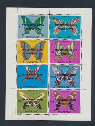 Xb66898 India Nagaland 1972 Overprint Insects Butterflies Xxl Sheet Mnh