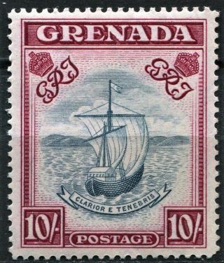 Grenada 1944 Sg 163d,  10s Carmine Lake/slate Blue,  P 14,  Wide,  M/hinged,  Cv £140