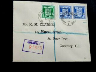 Guernsey 12 April 1944 Registered Env Fdc Of 2 1/2d Stmps With Provisional Reg H