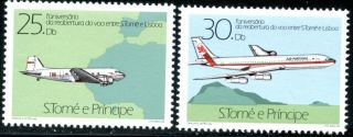 St.  Thomas & Prince Sc 778 - 779 1985 Airline Flights Planes Complete Set Og Mnh