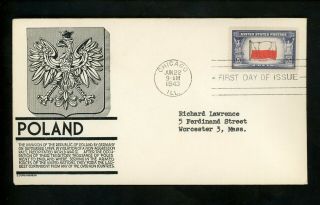 Us Fdc 909 Anderson M - 6 1943 Chicago Il Poland Wwii Overrun Nations Flags