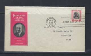 1938 Nov 17 Usa Fdc Scott 834 Ioor Cachet $5 Calvin Coolidge Stamp