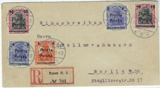 Poland 1919 Registered Multi Franked Poczta Polska Overprint Cover Posen