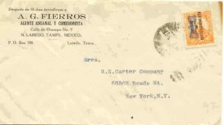 Mexico.  1916.  Revolution,  Constit.  Corbata.  5c.  Cover.  Nuevo Laredo To York.  R071