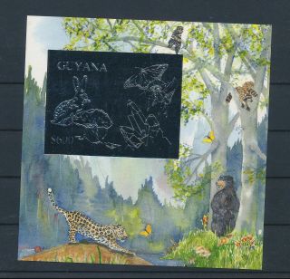 Lk64121 Guyana Imperf Animals Fauna Flora Wildlife Silver Sheet Mnh