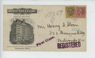 Mr Fancy Cancel Registered Hotel St Claire Detroit Mich 1916 Cvr 2097